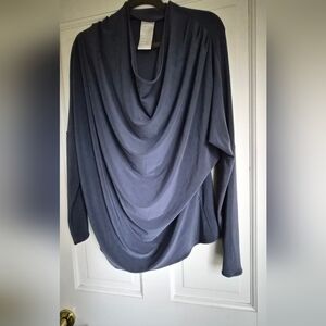 Meg Draped Long Sleeve Top in Gray/Blue O/S